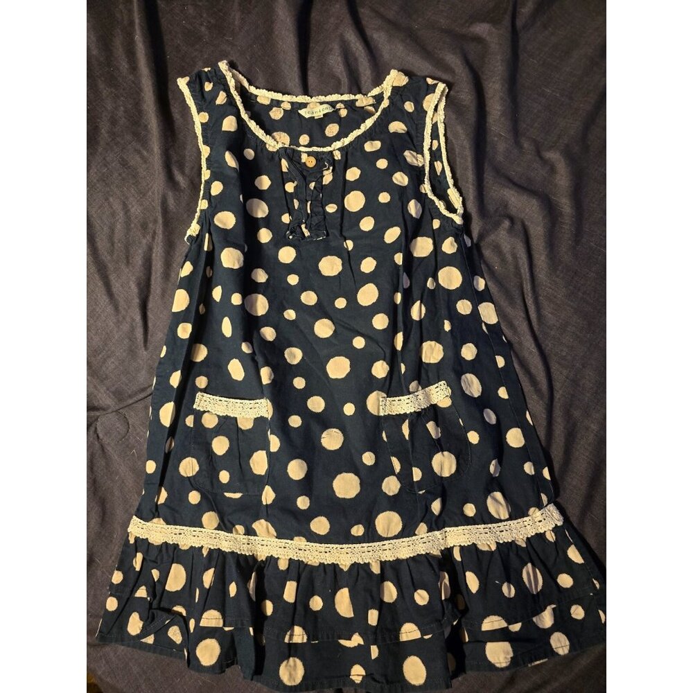 Retro Boutique Dress Girls Size 6 Sleeveless Navy Polka Dot sundress Summer
